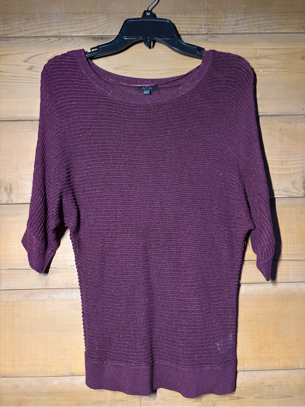 Apt. 9 Plum Lightweight Knit Sweater- Size Large- Sparkle Dolman Sleeves